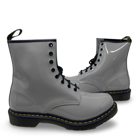 New Dr. Martens 1460 Women Patent Leather Lace Up Boots in Zink Grey sz 11 - Picture 1 of 7